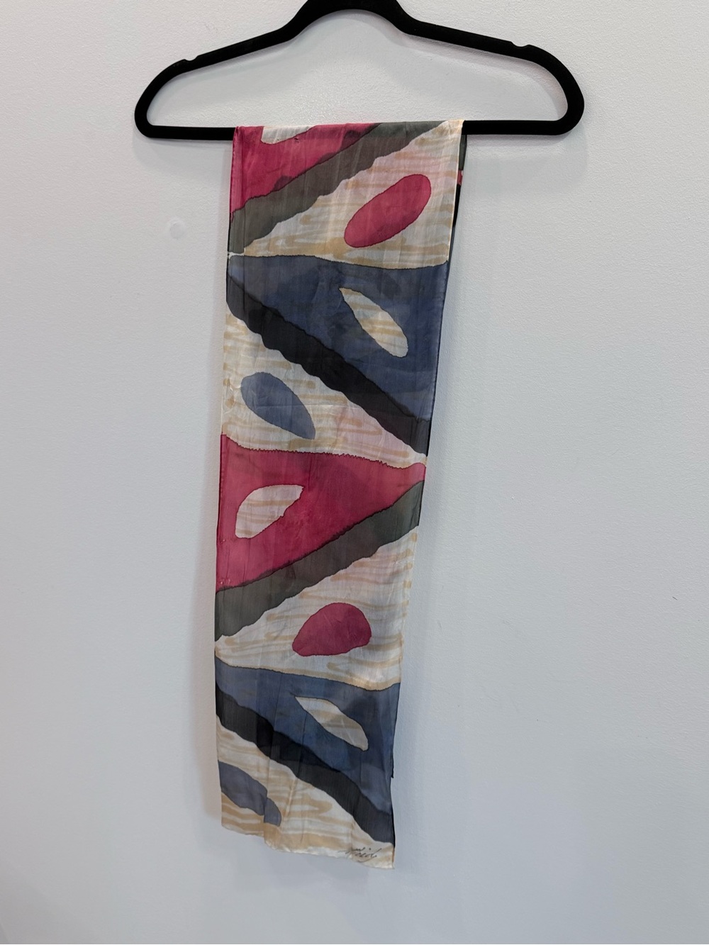 Vintage 90s Signed Artisan Hand-Dyed Abstract Silk Scarf